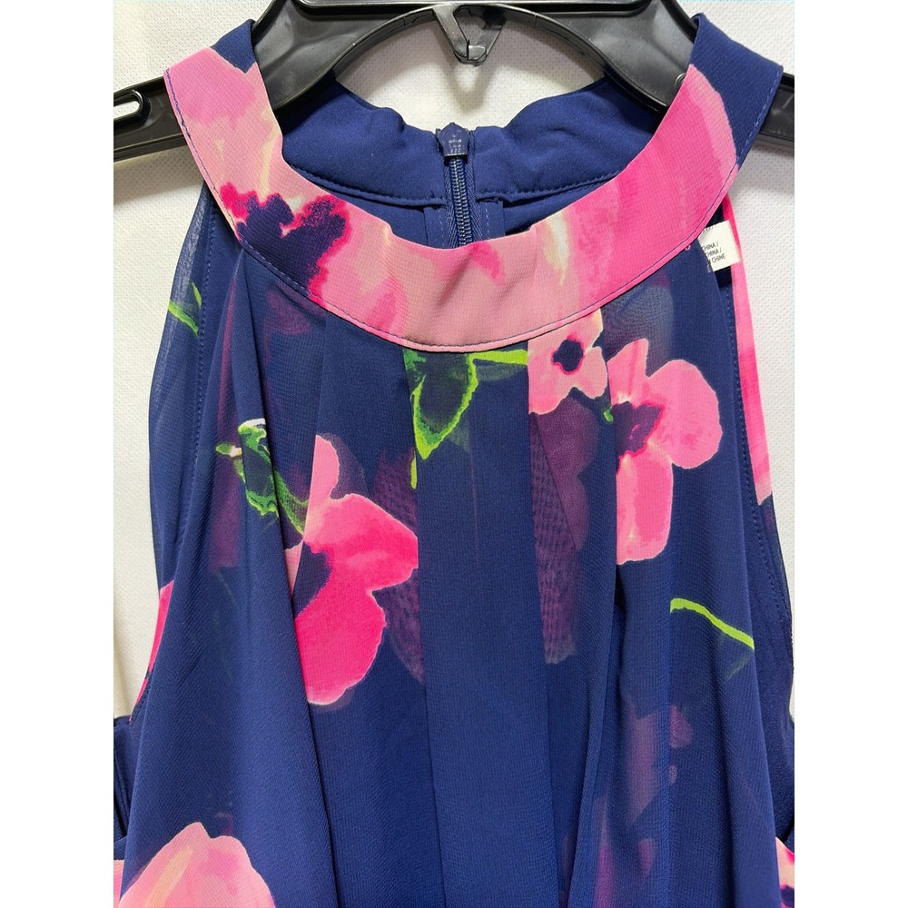 Eliza‎ J Maxi Dress Halter High Low Floral Pink Navy Sz 8 - Picture 7 of 8